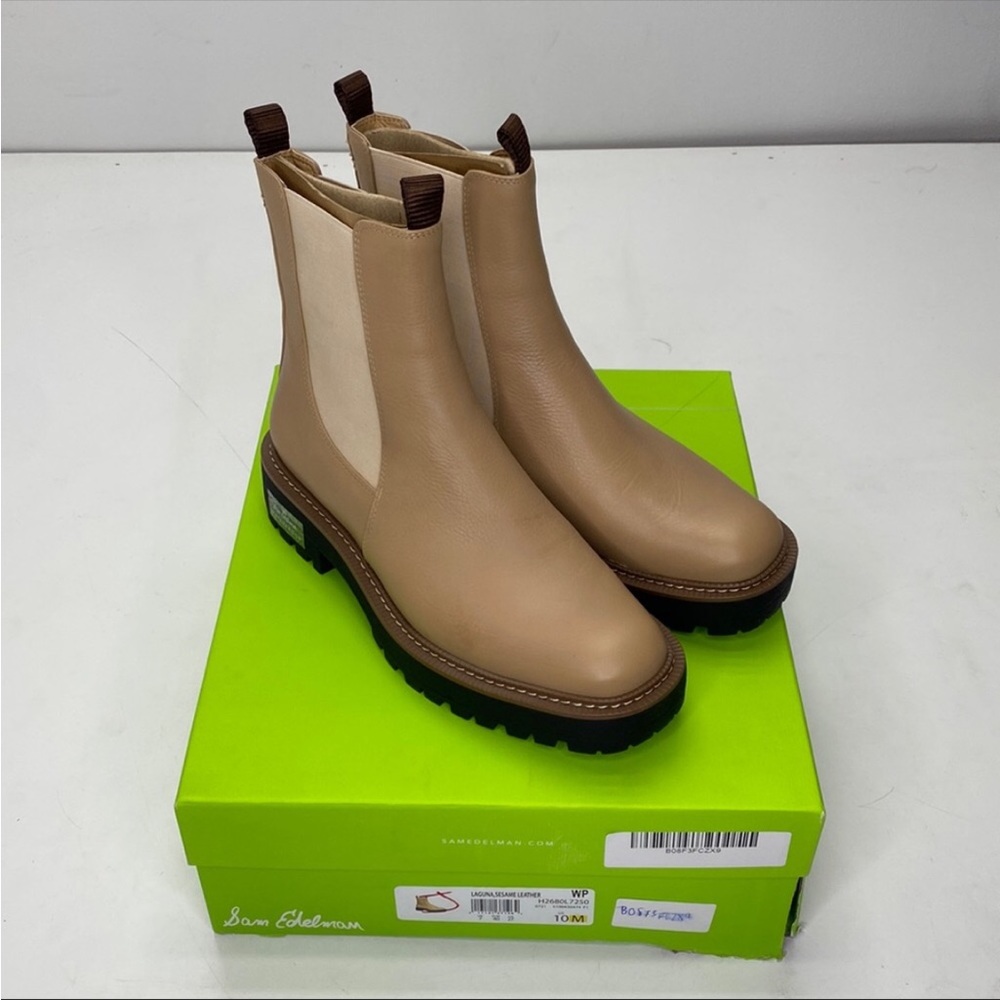 Sam Edelman Beige and Brown Leather Chelsea Booties